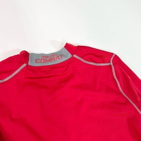 Nike Pro Combat Dri-Fit Shirt Mens Medium Red Fitted Hyperwarm Long Sleeve - Picture 9 of 11